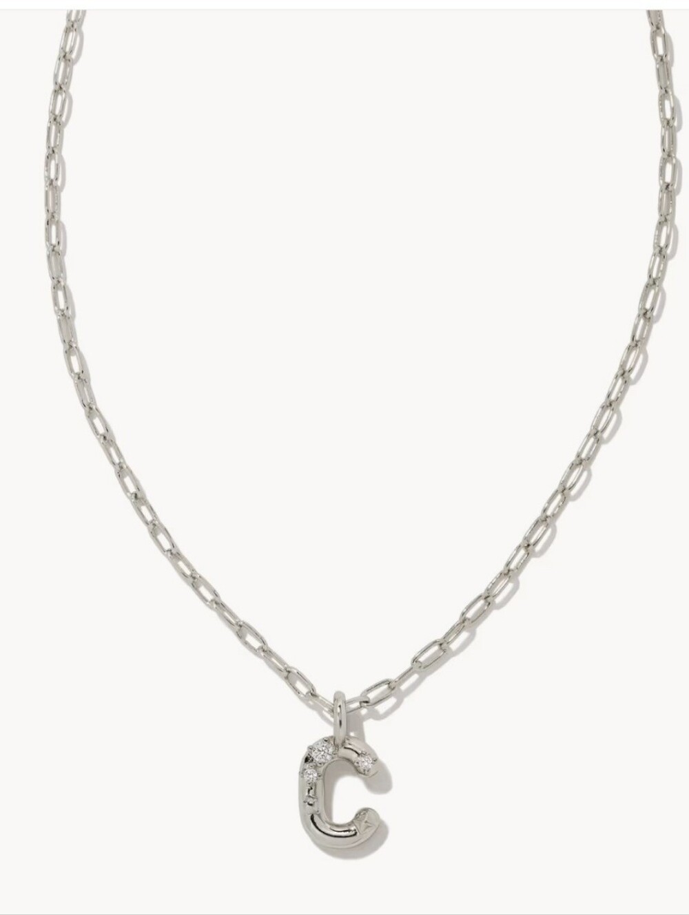 KENDRA SCOTT NWT Crystal Letter C Silver Short Pendant Necklace in White Crystal